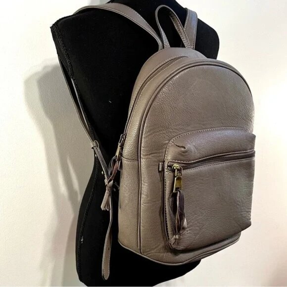 G.H. Bass & Co. Gray Dome Pebbled Faux Leather Backpack - Picture 2 of 10